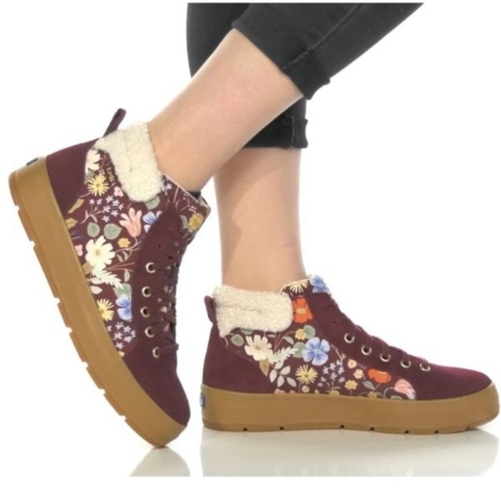 Keds / Rifle Paper Co Burgundy Suede Hi Top Sneakers